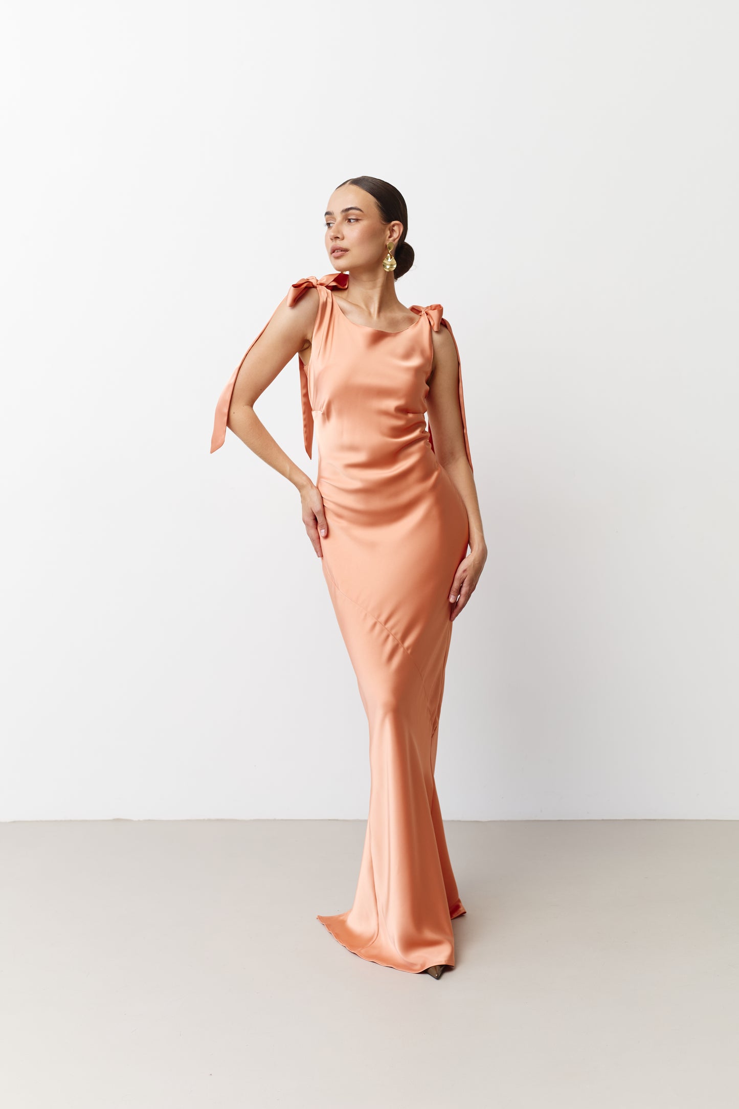 peach evening gown